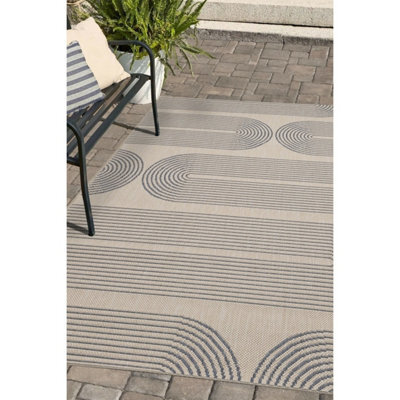 Melrose Eden Multi Patterned Arc Design Indoor Outdoor Navy 3mm Pile Height Large Area Rug - 160/230Cm - image 1