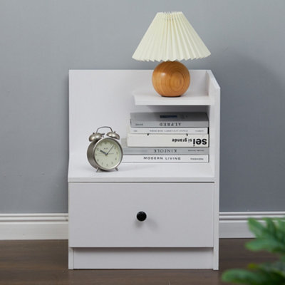 Living And Home White Wooden 1 Drawer Bedside Table Nightstand W 450 X D 450 X H 550 mm - image 1