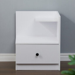 Living And Home White Wooden 1 Drawer Bedside Table Nightstand W 450 X D 450 X H 550 mm - thumbnail 2