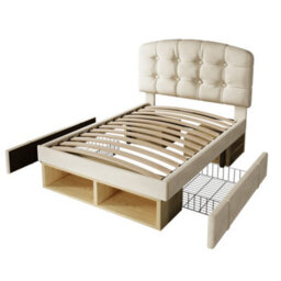 Matteo Beige Upholstered 3Ft Single Bed Frame With Storage Drawers And Adjustable Headboard - thumbnail 6