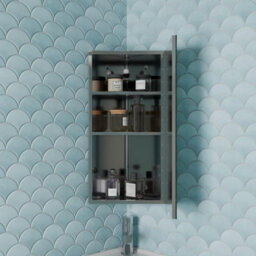 Affine Corner Bathroom Mirror Cabinet Cupboard Single Door Wall Mounted Stainless Steel 300X600mm - thumbnail 4