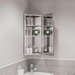 Affine Corner Bathroom Mirror Cabinet Cupboard Single Door Wall Mounted Stainless Steel 300X600mm - thumbnail 2