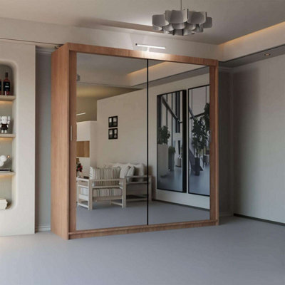 Sliding Wardrobes 4 u LTD Double Mirror Sliding Door Wardrobe Sleek Design Comes In Width 90/100/120/150/180/203/250Cm(Walnut W203Cm X H217Cm) - image 1