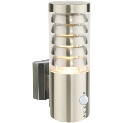 Contemporary Outdoor Wall Light With Pir - 9.2W Warm White Led - Brushed Steel - image 1