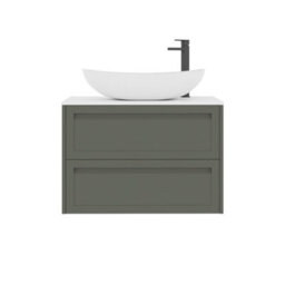 Royal Bathrooms Royal Bathroom Elmore 800mm Matt Green Wall Mounted Bathroom Vanity Unit 2 Drawer Plain White Worktop With Cesar Basin - thumbnail 7