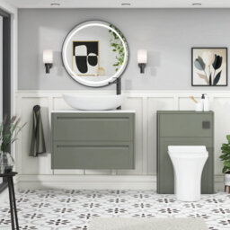 Royal Bathrooms Royal Bathroom Elmore 800mm Matt Green Wall Mounted Bathroom Vanity Unit 2 Drawer Plain White Worktop With Cesar Basin - thumbnail 5