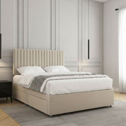 REGIONAL FURNISHINGS Divan Bed Set Cream Plush Velvet Upholstered With 24Inch Headboard 2Drawersfootend & Mattress In 4Ft 4Ft6 5Ft 6Ft Sizes - thumbnail 3