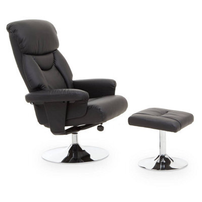 Orsina Black Leather Effect Reclining Chair And Footstool, Easy To Clean Leather Chair, Comfy Footstool - image 1