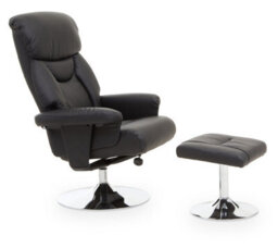 Orsina Black Leather Effect Reclining Chair And Footstool, Easy To Clean Leather Chair, Comfy Footstool - thumbnail 9