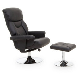 Orsina Black Leather Effect Reclining Chair And Footstool, Easy To Clean Leather Chair, Comfy Footstool - thumbnail 1