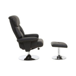 Orsina Black Leather Effect Reclining Chair And Footstool, Easy To Clean Leather Chair, Comfy Footstool - thumbnail 2