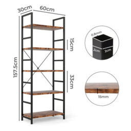 Levede 5 Tier Ladder Bookcase Metal And Wood Heavy Duty Display Shelf - thumbnail 4