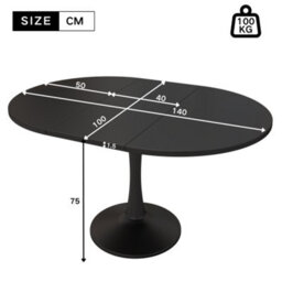 Btm Modern Extendable Oval Dining Table 100 To 140 X 100Cm, Space Saving Dining Table For 4 To 6 People, Contemporary Style, Black - thumbnail 5