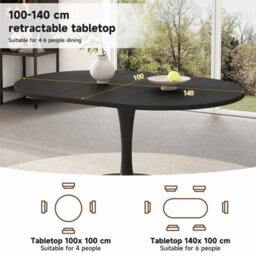 Btm Modern Extendable Oval Dining Table 100 To 140 X 100Cm, Space Saving Dining Table For 4 To 6 People, Contemporary Style, Black - thumbnail 6