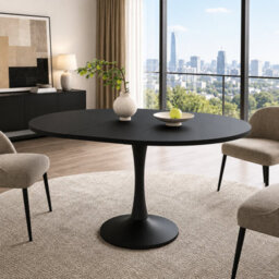 Btm Modern Extendable Oval Dining Table 100 To 140 X 100Cm, Space Saving Dining Table For 4 To 6 People, Contemporary Style, Black