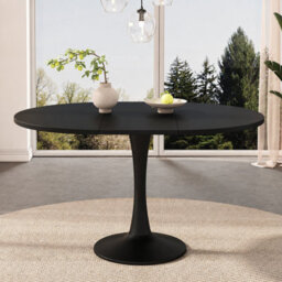 Btm Modern Extendable Oval Dining Table 100 To 140 X 100Cm, Space Saving Dining Table For 4 To 6 People, Contemporary Style, Black - thumbnail 4
