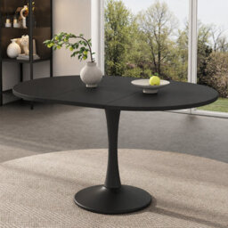 Btm Modern Extendable Oval Dining Table 100 To 140 X 100Cm, Space Saving Dining Table For 4 To 6 People, Contemporary Style, Black - thumbnail 2