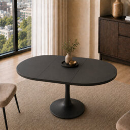 Btm Modern Extendable Oval Dining Table 100 To 140 X 100Cm, Space Saving Dining Table For 4 To 6 People, Contemporary Style, Black - thumbnail 3
