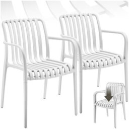 Tectake Garden Chairs Alcudia - Weather-Resistant, Durable And Long-Lasting Plastic - Cream - Set Of 2
