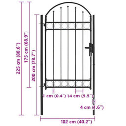 Walplus Fence Gate With Arched Top Steel 104X175 Cm Black - thumbnail 7
