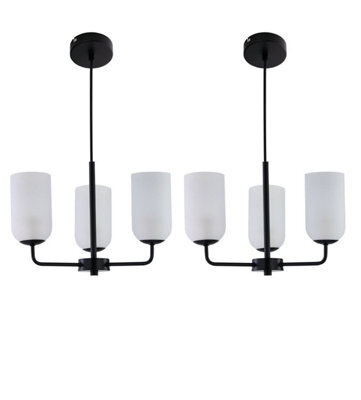 First Choice Lighting Set Of 2 Victoria - Black 3 Arm Ceiling Pendants Frost Glass Shades - image 1