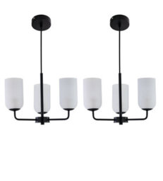 First Choice Lighting Set Of 2 Victoria - Black 3 Arm Ceiling Pendants Frost Glass Shades - thumbnail 1