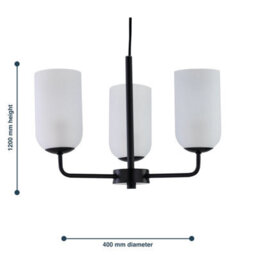 First Choice Lighting Set Of 2 Victoria - Black 3 Arm Ceiling Pendants Frost Glass Shades - thumbnail 7