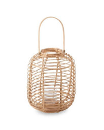 Orsina Sustainable Natural Rattan Lantern, Rounded Modern Black Candle Lantern, Versatile Tealight Lantern - thumbnail 1