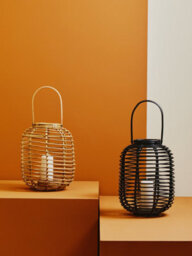 Orsina Sustainable Natural Rattan Lantern, Rounded Modern Black Candle Lantern, Versatile Tealight Lantern - thumbnail 5