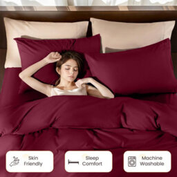 Aspire Homeware Burgundy Duvet Cover Set, Soft Microfiber & Reversible, Single (L)200Cm X (W)135Cm - thumbnail 4