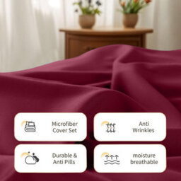 Aspire Homeware Burgundy Duvet Cover Set, Soft Microfiber & Reversible, Single (L)200Cm X (W)135Cm - thumbnail 3