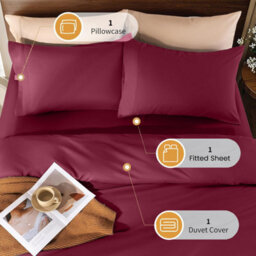 Aspire Homeware Burgundy Duvet Cover Set, Soft Microfiber & Reversible, Single (L)200Cm X (W)135Cm - thumbnail 2