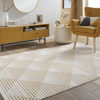 Yellow Outdoor Rug, Geometric Striped Stain-Resistant Rug For Patio Decks, 3mm Modern Outdoor Area Rug-190Cm X 290Cm - image 1