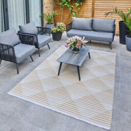 Yellow Outdoor Rug, Geometric Striped Stain-Resistant Rug For Patio Decks, 3mm Modern Outdoor Area Rug-190Cm X 290Cm - thumbnail 3