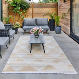 Yellow Outdoor Rug, Geometric Striped Stain-Resistant Rug For Patio Decks, 3mm Modern Outdoor Area Rug-190Cm X 290Cm - thumbnail 4