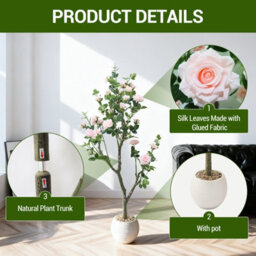 London Boutique 150Cm Artificial Rose Tree In Pot, Pink Faux Flower Tree, Uv Resistant Silk Foliage, Indoor Outdoor Wedding Décor - thumbnail 8