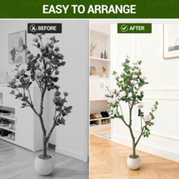 London Boutique 150Cm Artificial Rose Tree In Pot, Pink Faux Flower Tree, Uv Resistant Silk Foliage, Indoor Outdoor Wedding Décor - thumbnail 6