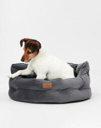 Joules Chesterfield Dog Bed, Grey, Soft Velvet Fabric, Thickly Padded, Machine Washable, 50Cm Diameter, Small