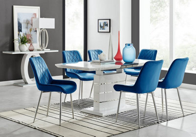 Furniturebox Uk Renato 120Cm High Gloss Extending Dining Table And 6 Navy Pesaro Silver Leg Chairs - image 1