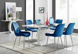 Furniturebox Uk Renato 120Cm High Gloss Extending Dining Table And 6 Navy Pesaro Silver Leg Chairs - thumbnail 1