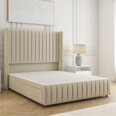 Bsspoke Luna Divan Bed Cream Plush Velvet 54Inch Headboard & Footboard No Mattress No Drawers In Single Double King 4Ft 6Ft - image 1