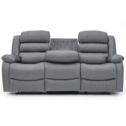 Roma Leather Manual Recliner 3+2 Seater Sofa With Cupholders In Grey Colour - thumbnail 7