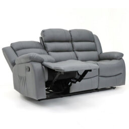 Roma Leather Manual Recliner 3+2 Seater Sofa With Cupholders In Grey Colour - thumbnail 5