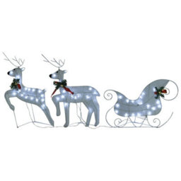 Berkfield Reindeer & Sleigh Christmas Decoration 140 Leds Outdoor White - thumbnail 4