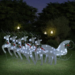Berkfield Reindeer & Sleigh Christmas Decoration 140 Leds Outdoor White - thumbnail 1