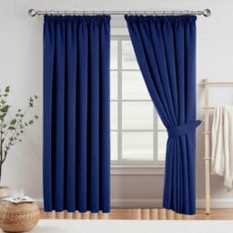 Aspire Homeware Navy Plain Blackout Curtain Room Darkening Pencil Pleat Curtain Pair (W)168Cm X (D)183Cm With Tie Back Pair - thumbnail 8