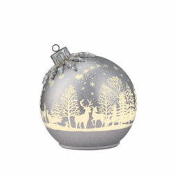 Xample Glass Rotating Ball Ornaments Set Of 2, Led Christmas Decorations, Etched Winter Forest Design, Aa Batteries Included - thumbnail 6