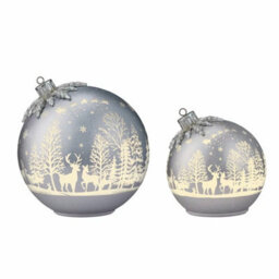 Xample Glass Rotating Ball Ornaments Set Of 2, Led Christmas Decorations, Etched Winter Forest Design, Aa Batteries Included - thumbnail 7