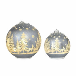 Xample Glass Rotating Ball Ornaments Set Of 2, Led Christmas Decorations, Etched Winter Forest Design, Aa Batteries Included - thumbnail 4