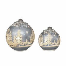 Xample Glass Rotating Ball Ornaments Set Of 2, Led Christmas Decorations, Etched Winter Forest Design, Aa Batteries Included - thumbnail 3